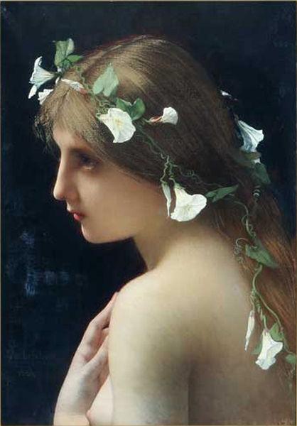 Jules Joseph Lefebvre Nymph with morning glory flowers oil painting picture